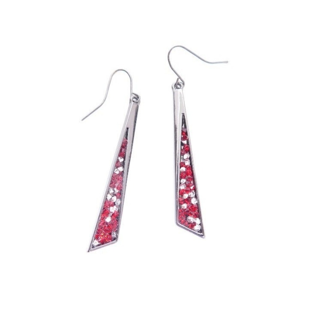 Red Clear Rhinestone Trapezoid Earrings